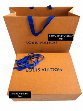 Louis Vuitton LV Orange Magnetic Gift Box and Shopping Bag w/Blue Ribbon Handles